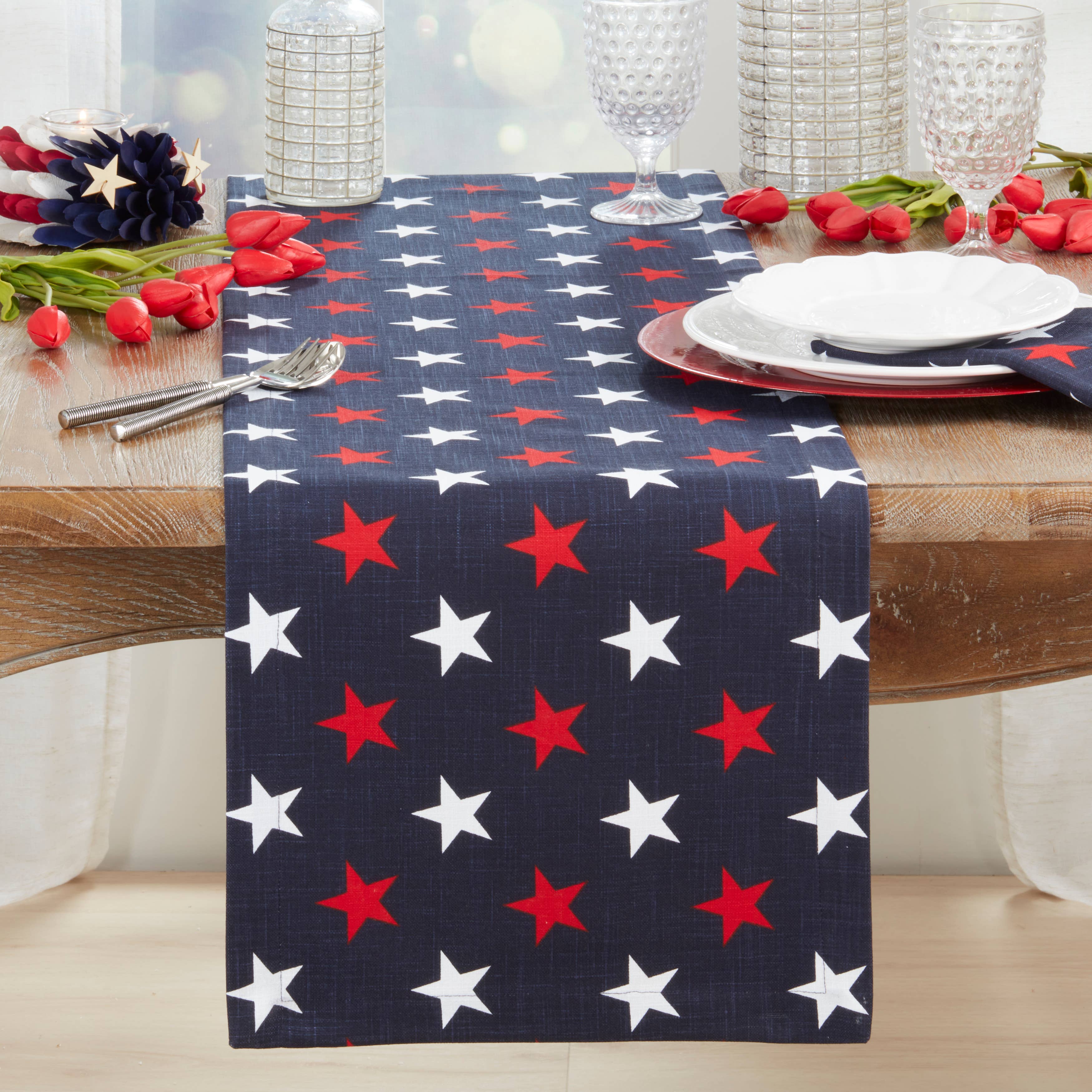 Patriotic Americana Stars Table Runner: Red/White/Blue / 14"x72"