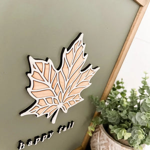 Happy Fall Leaf Sign: Leaf With Inner Pieces