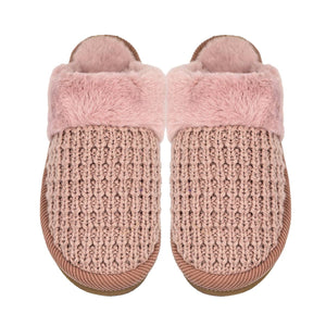 Waffle Knit Faux Fur C.C Slippers SPE0032: Grey / SM/MD