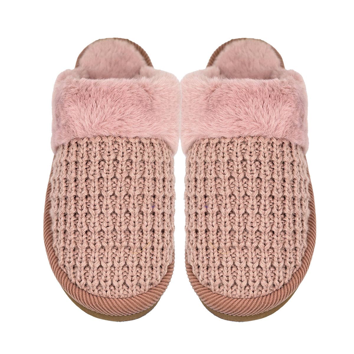 Waffle Knit Faux Fur C.C Slippers SPE0032: Rose / MD/LG