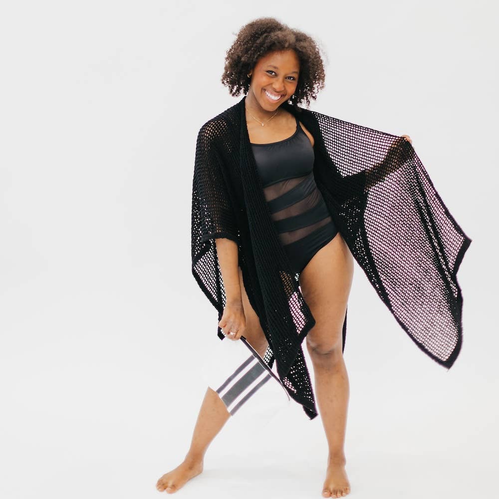 Coastal Views Crochet Tie Kimono: Black