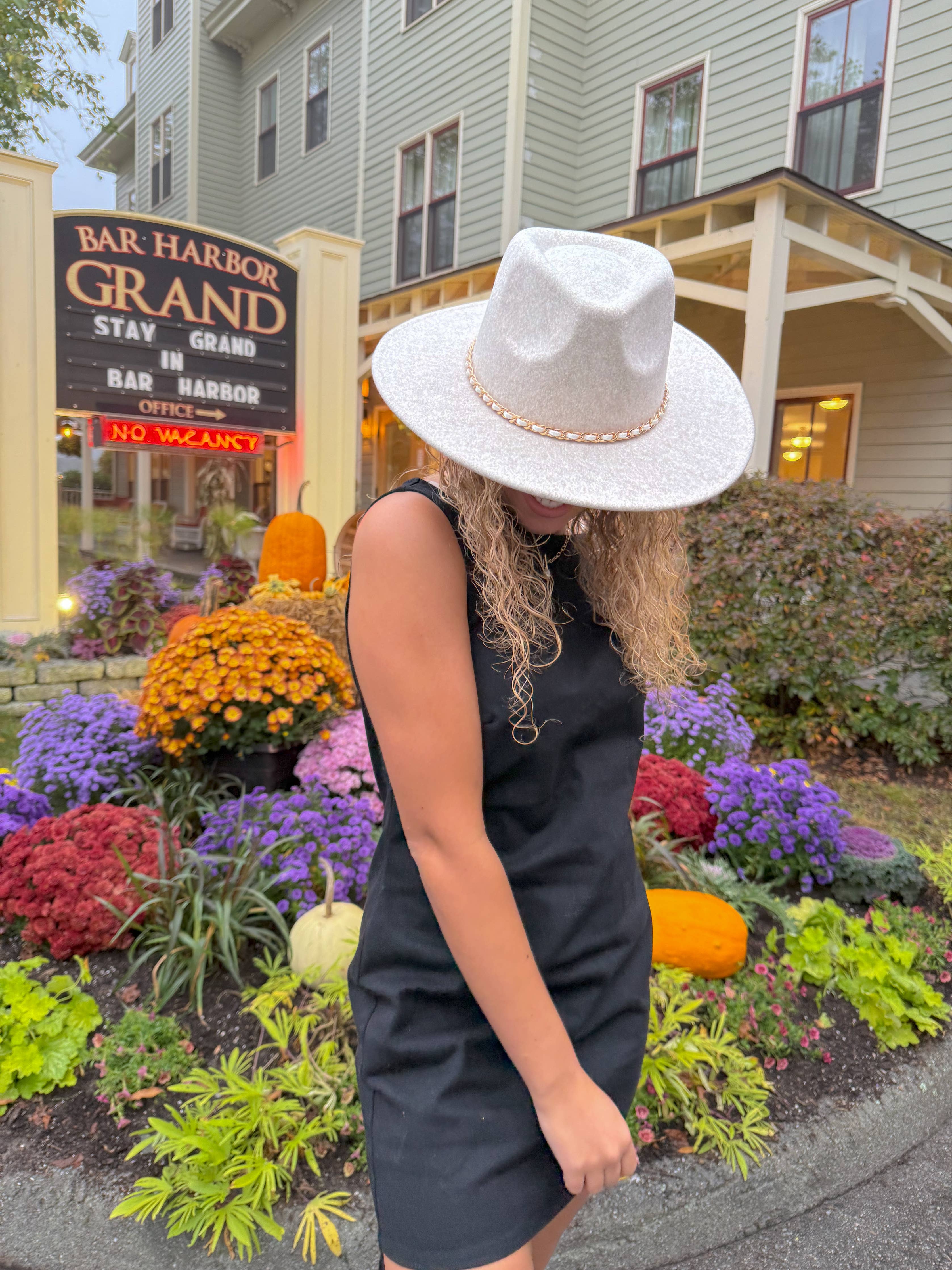 Chain Trim Band Vegan Fabric Hat VFE0003: Brown