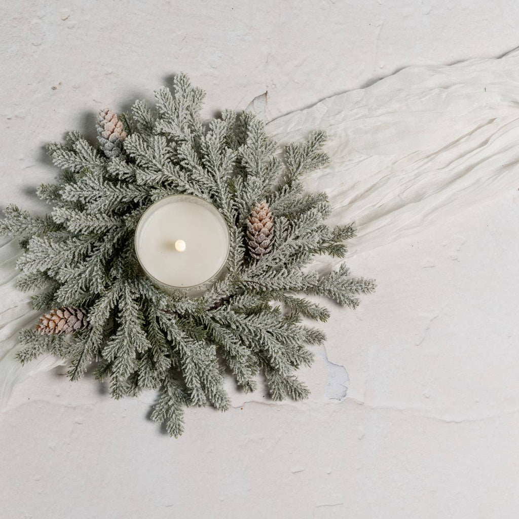 11" FLOCKED PINE W/ PINECONES WREATH