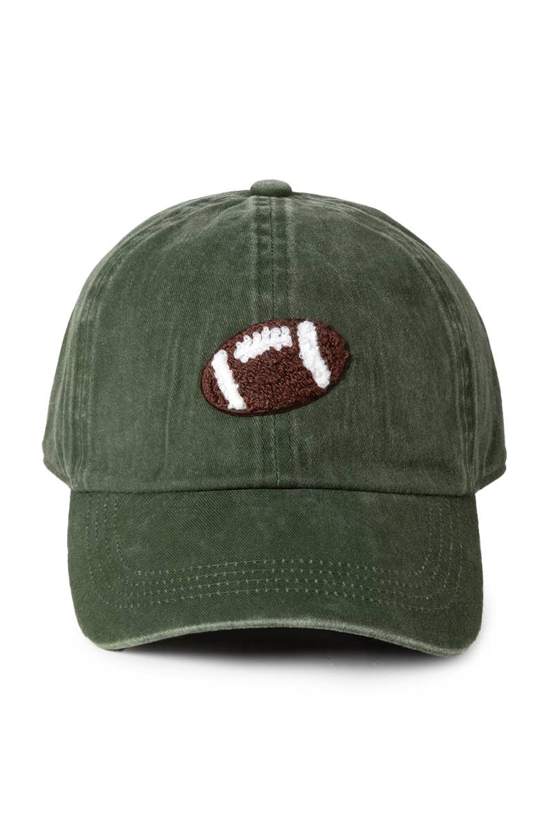 GAME DAY Chenille Football Patch Washed baseball cap: Olive