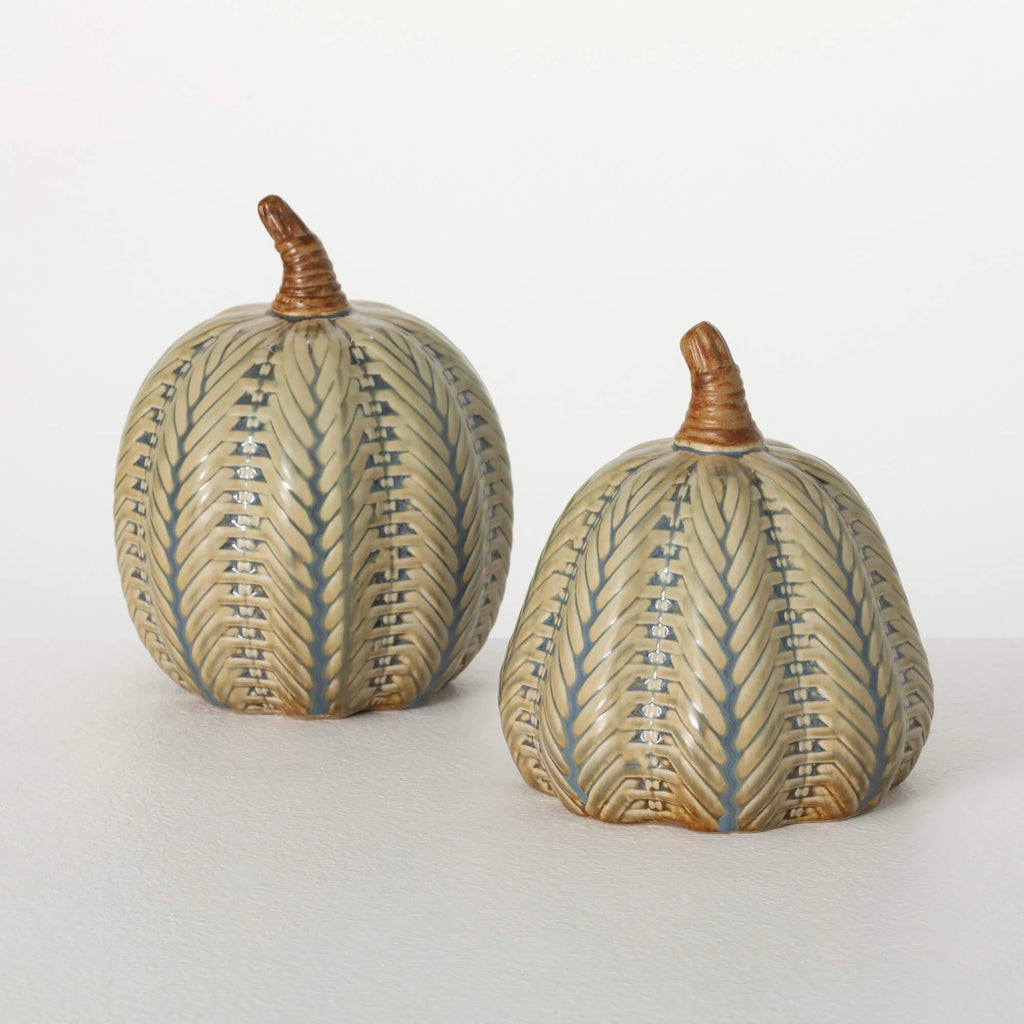 BRUSHED GREEN PUMPKINS  (SET OF 2)