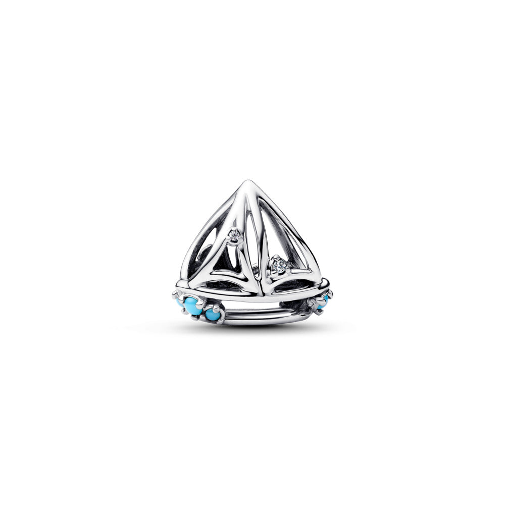 Sailboat Sterling Silver Charm with Clear Cubic Zirconia and Capri Blue Crystal  - Pandora -