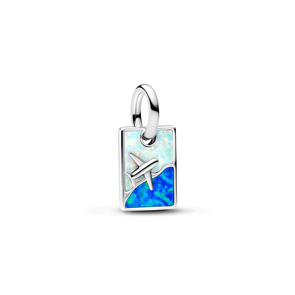Travel Sterling Silver Dangle With White and Blue lab-created Opal- Pandora - 793913C01