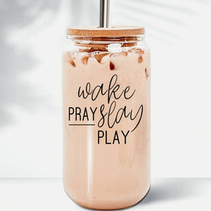 Glass Cup With Lid & Straw - Wake Slay