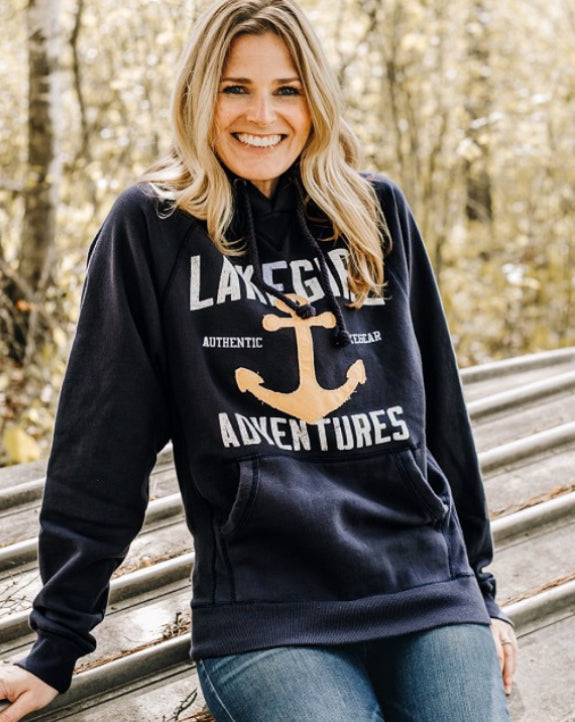 Lakegirl - Sanded Fleece Hooded Sweatshirt - Navy