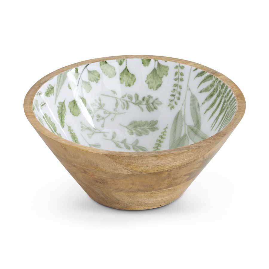 Wooden Bowl w/Fern Enamel Inside - 8 Inch