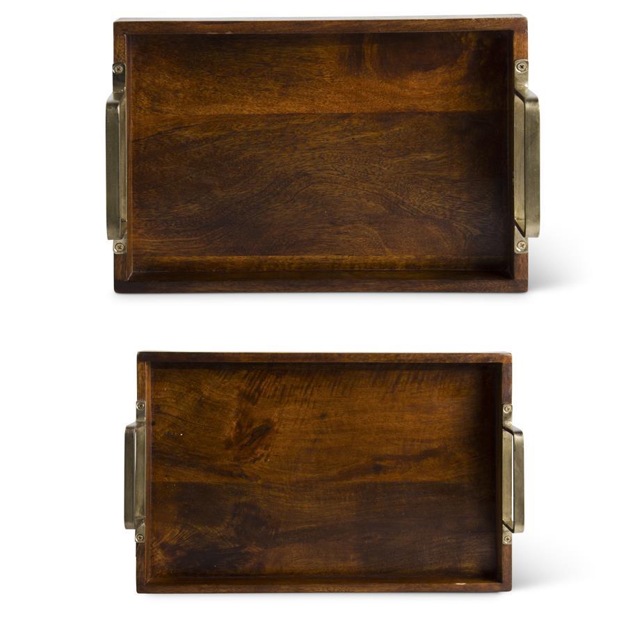 Brown Wood Tray w/Gold Handles (2 Sizes)
