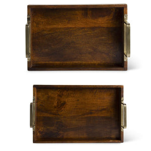 Brown Wood Tray w/Gold Handles (2 Sizes)