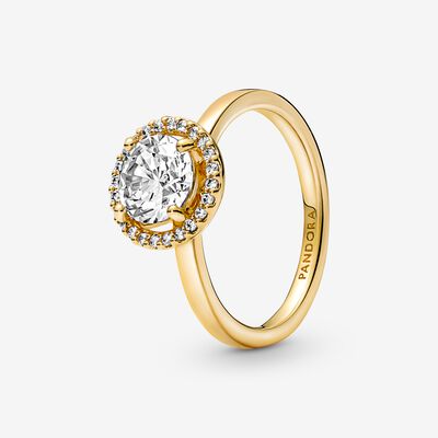 14k Gold-Plated Sparkling Round Halo Ring - Pandora - 161234C01