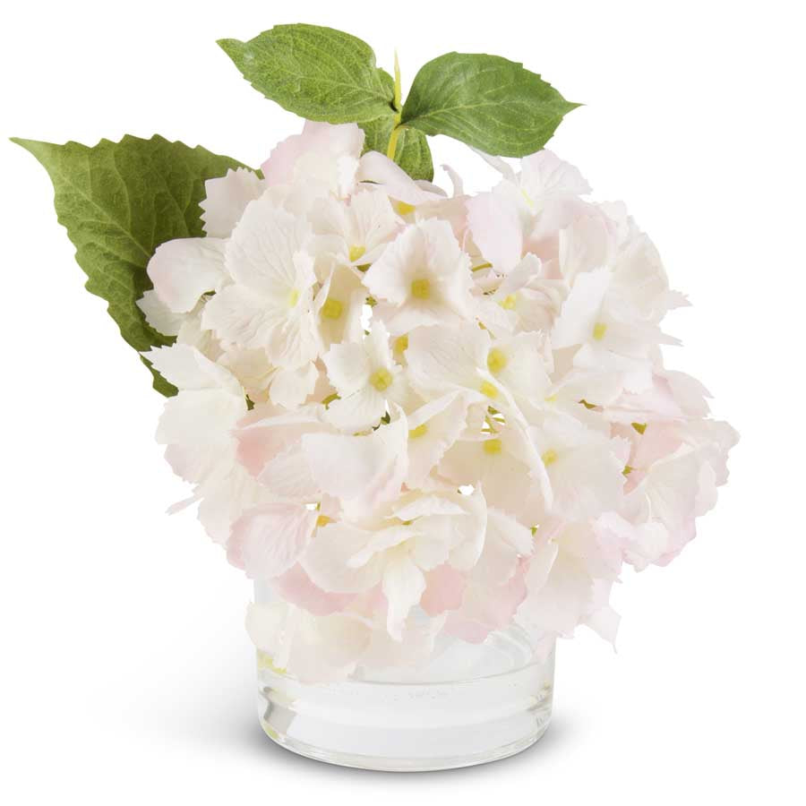 9 Inch Pink Real Touch Hydrangea in Glass Vase