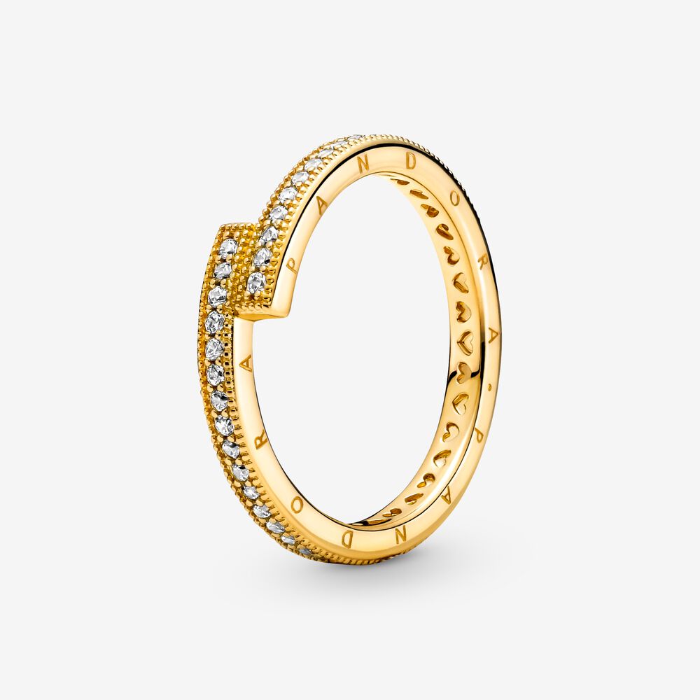 14k Gold Plated Sparkling Overlapping Ring - Pandora - 169491C01