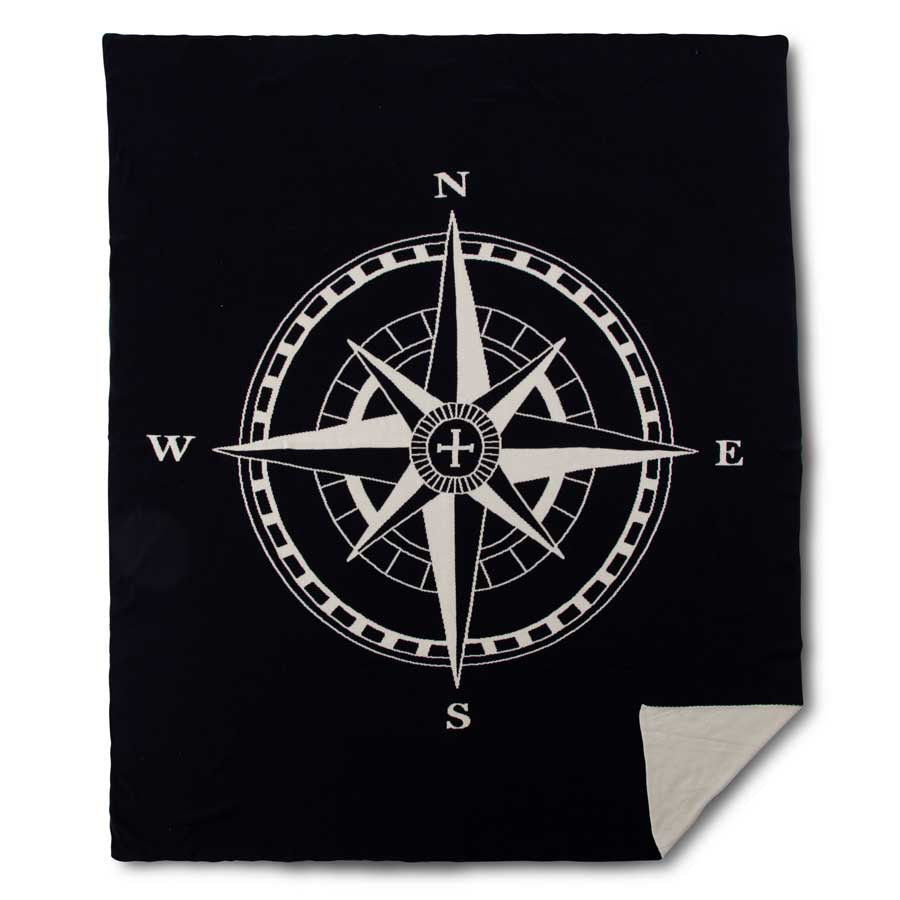 Cotton Knit Blue & White Nautical Compass Throw Blanket 60"H x 50"W