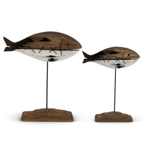 Brown & White Wood Fish on Metal Spindle (2 Sizes)