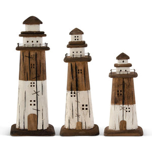 Rustic Brown & White Wood Lighthouse (3 Sizes)