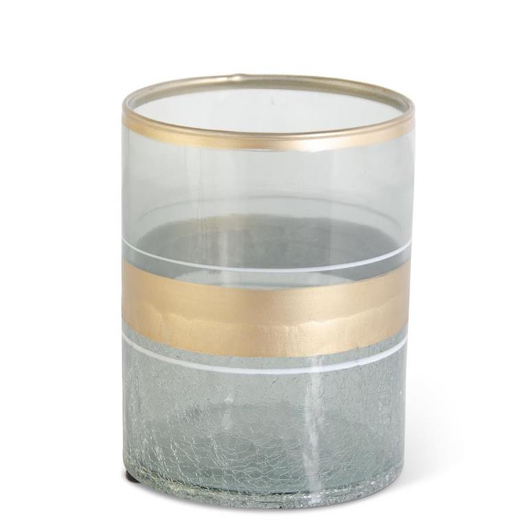 Aqua Crackled Glass Containers w/Gold Top & Center Stripe  (3 Sizes)