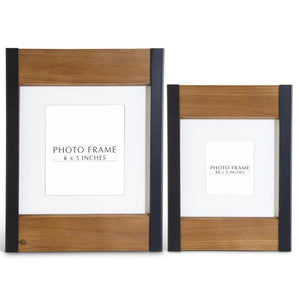 Modern Black Metal & Wood w/White Center Photo Frames (2 Sizes)