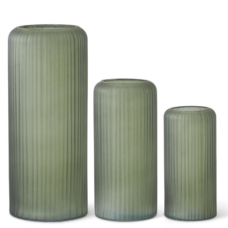 Frosted Green Ribbed Glass Vases (3 Sizes)