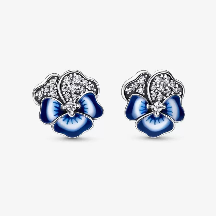 Blue Pansy Stud Earrings - Pandora - 290781C01