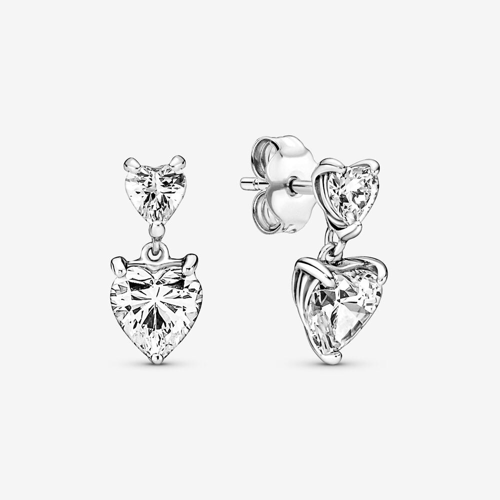 Double Heart Sparkling Stud Earrings - Pandora - 291199C01
