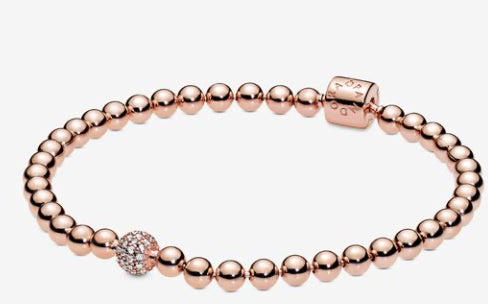 14k Rose Gold-plated Bead and Pave Bracelet - Pandora - 588342CZ