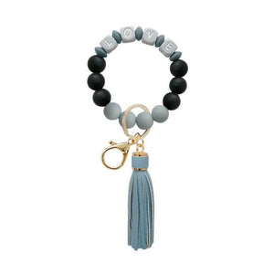LOVE Silicone Bracelet Beaded Bangle Wristlet Keychain - Gray/Black