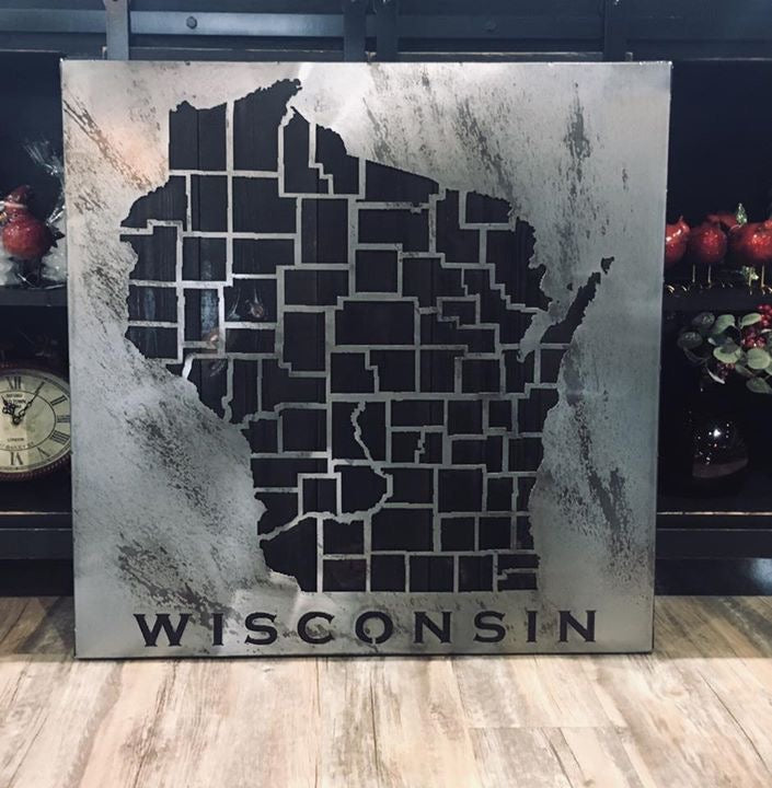 Steel Art- Wisconsin with Counties Small - 20"