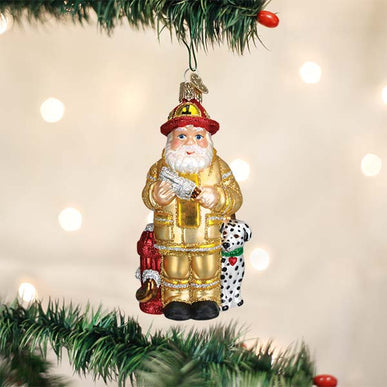 Yellow Fireman Santa Ornament - Old World Christmas
