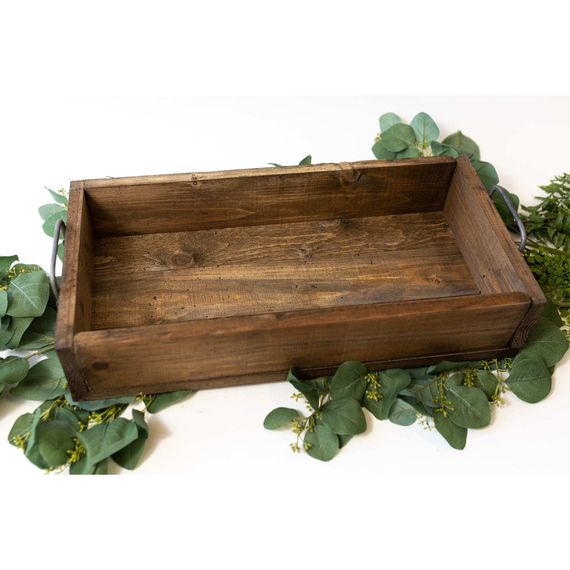 Handcrafted Wood Tray with Metal Handles-  2 Colors (22.25" x 10.25" x 4")