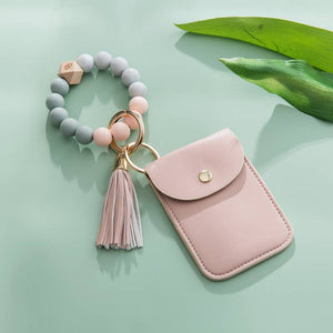 Silicone Bracelet Tassel Card & Coin Purse Wallet - Pink