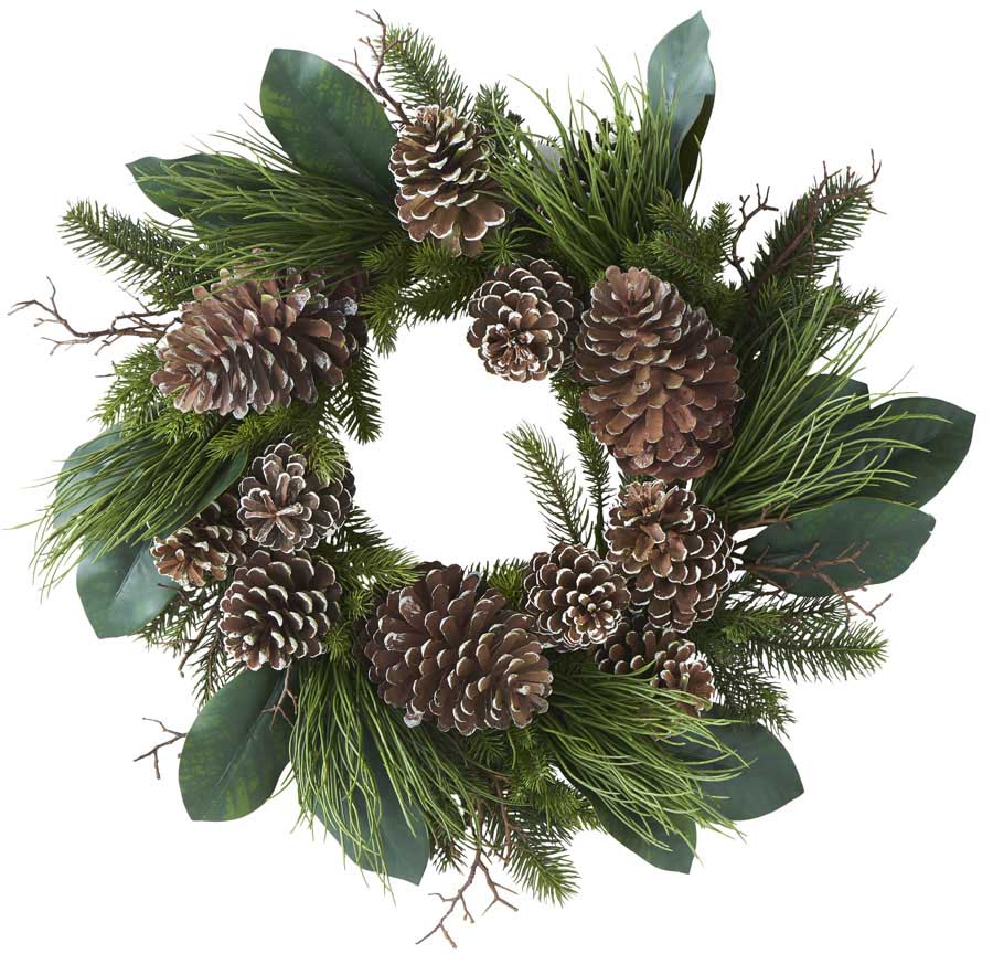 26" Long Needle Pine w/Pinecones Fir Magnolia & Twig Wreath