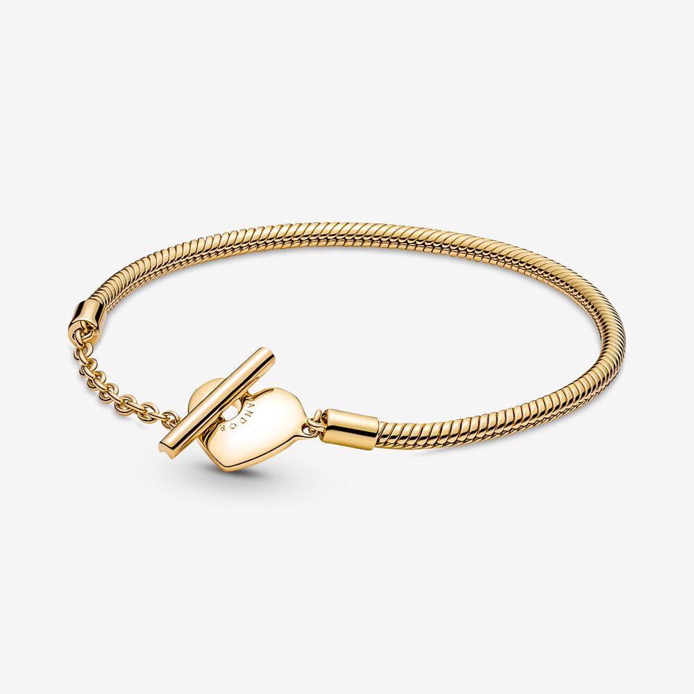 Gold-Plated Pandora Moments Heart T-Bar Snake Chain Bracelet - Pandora - 569285C00