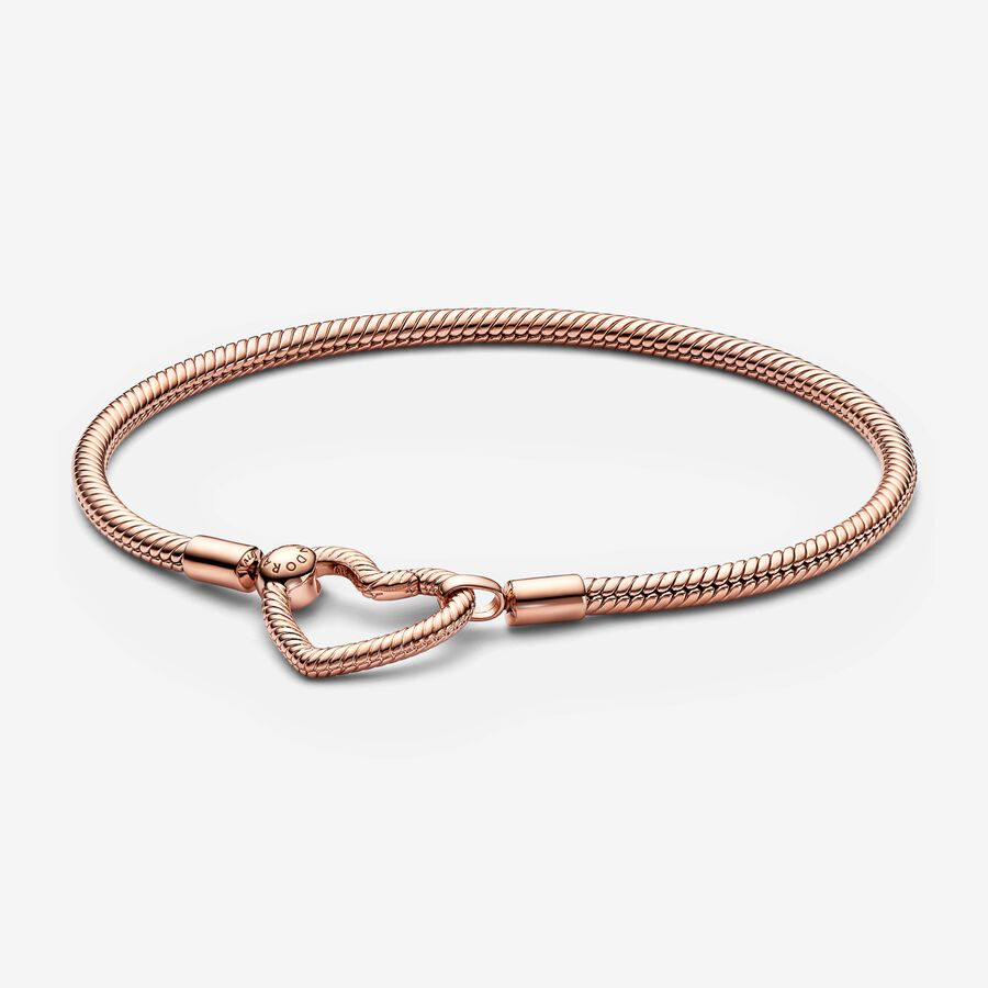 14k Rose Gold-plated Heart Closure Snake Chain Bracelet - Pandora - 582257C00