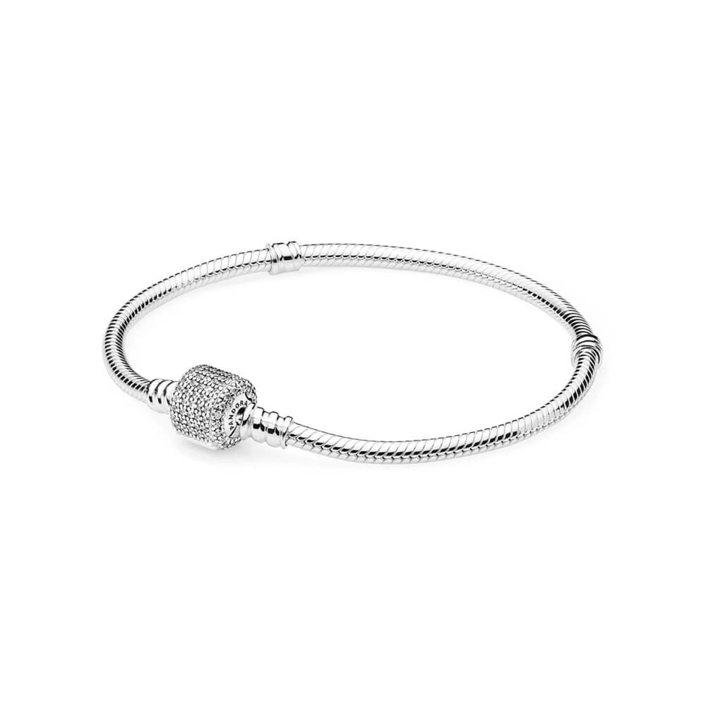 Pandora Moments Cubic Zirconia Sparkling Infinity Heart Clasp Snake Chain Bracelet - Silver
