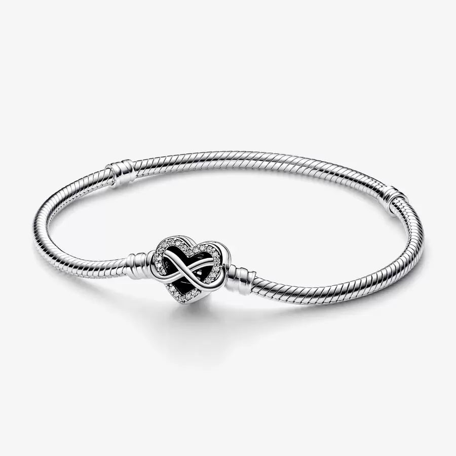 Sparkling Infinity Heart Clasp Snake Chain Bracelet - Pandora - 592645C01