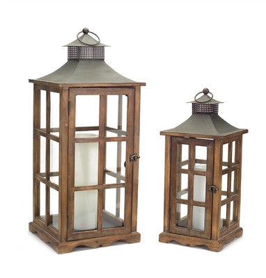Wood/Metal/Glass Lantern - Mission - Oriental