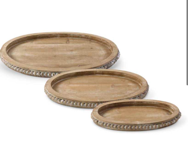 Wooden Oval Tray with Beaded Trim (3 Sizes )