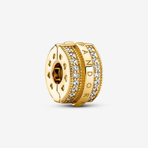 14k Gold-plated Sparkling Pavé Lines & Logo Clip Charm - PANDORA -  769042C01