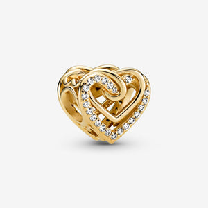 Gold-Plated Sparkling Entwined Hearts Charm - Pandora - 769270C01