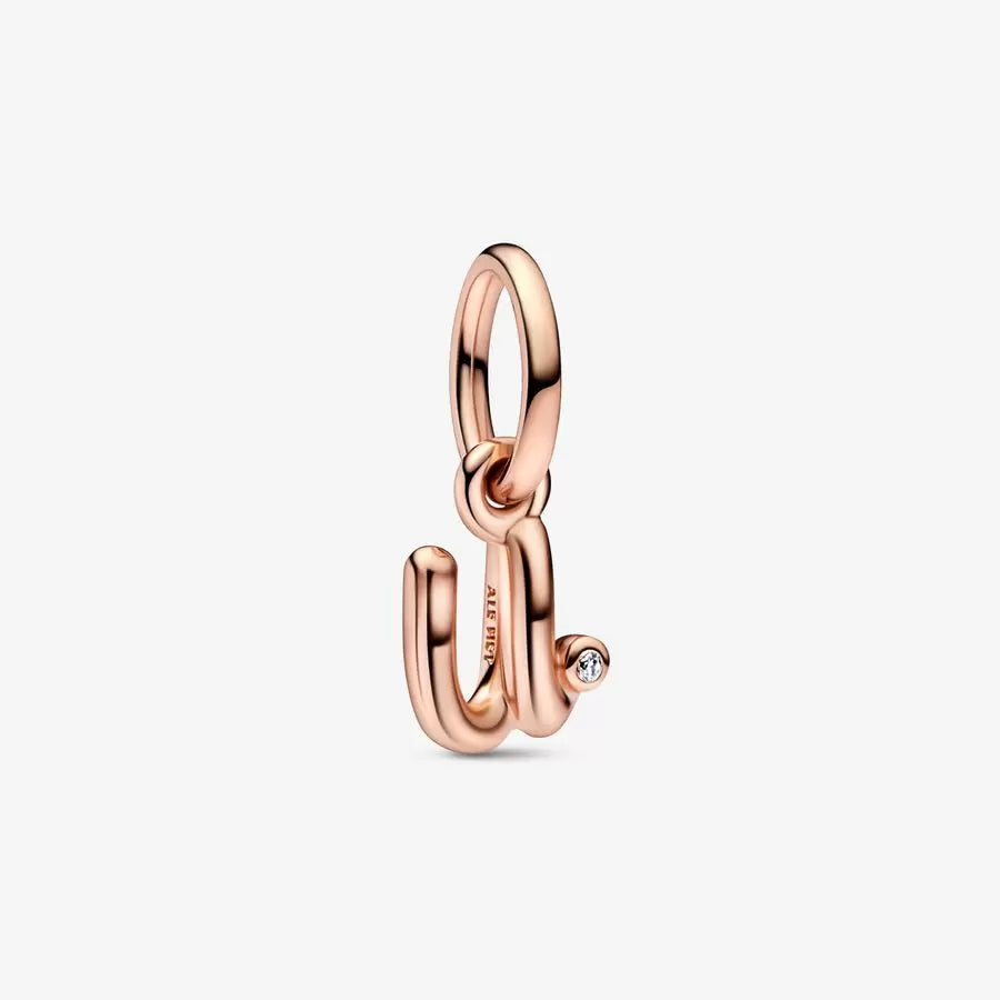 14k Rose Gold-plated Letter u Dangle Charm - Pandora - 782479C01