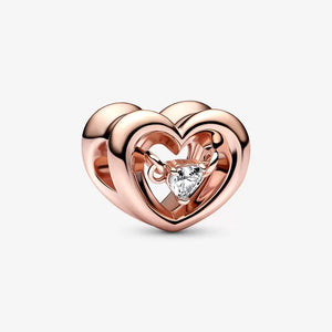 14k Rose-gold Plated Radiant Heart & Floating Stone Charm - Pandora - 782493C01