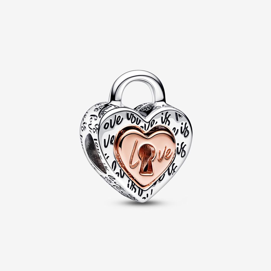 Two-tone Padlock Splittable Heart Charm - Pandora - 782505C00