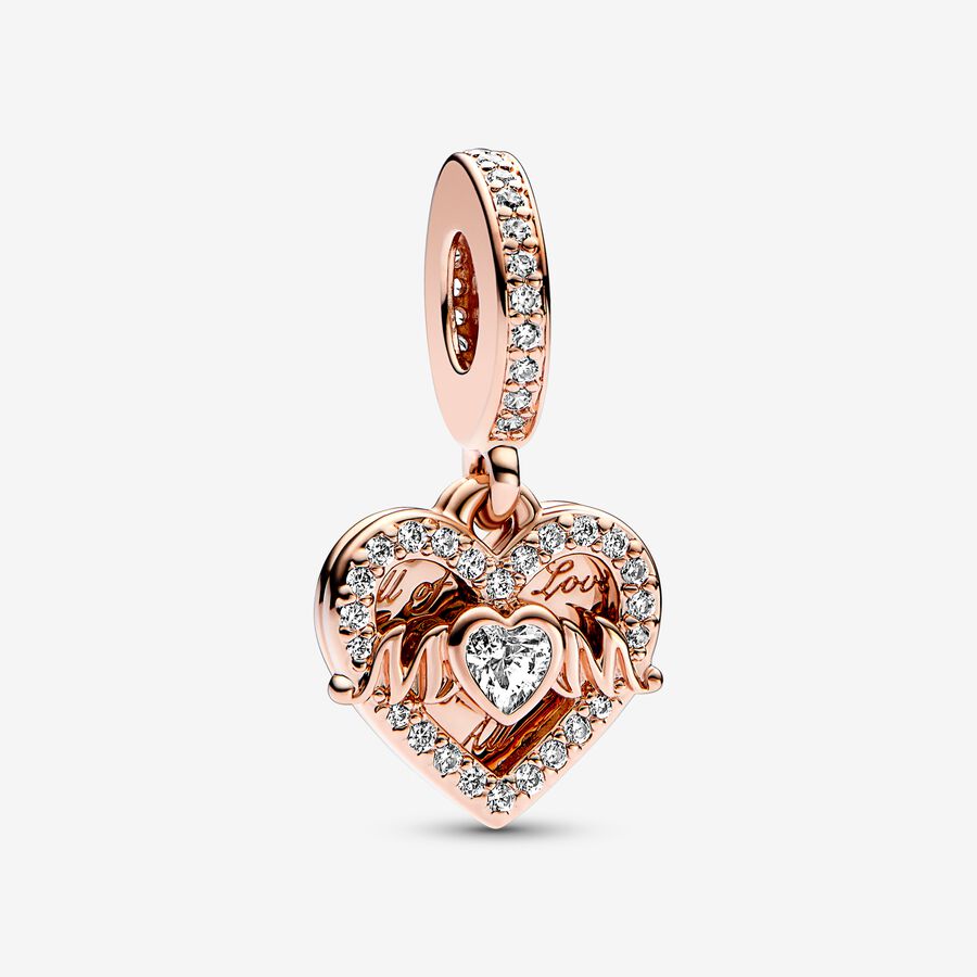 14k Rose Gold-plated Heart & Mom Dangle Charm - Pandora - 789402C01