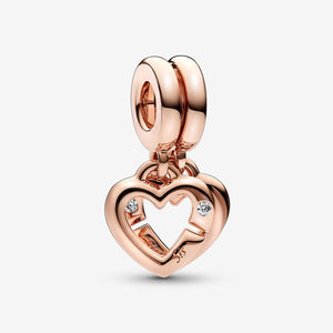 14k Rose Gold-Plated Linked Sister Hearts Split Dangle Charm Pandora 789538C01 (*Phasing Out No Special Orders*)