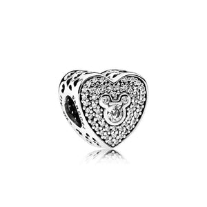 Disney, Mickey & Minnie Sparkling Heart Charm - Sterling Silver & Clear CZ - PANDORA - 792049CZ