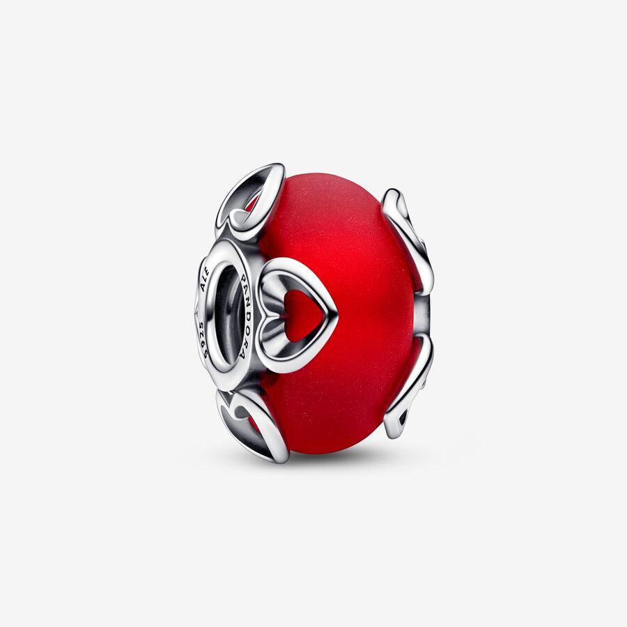 Frosted Red Murano Hearts Charm Pandora 792497C01 – Red Barn