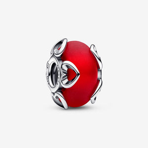 Frosted Red Murano & Hearts Charm - Pandora - 792497C01